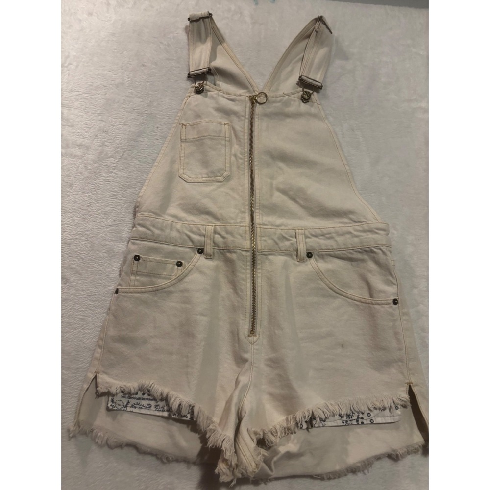 We‎ The Free Women's 4 Overalls  Off White Sunkissed Zip Front Shortall Raw Hem
